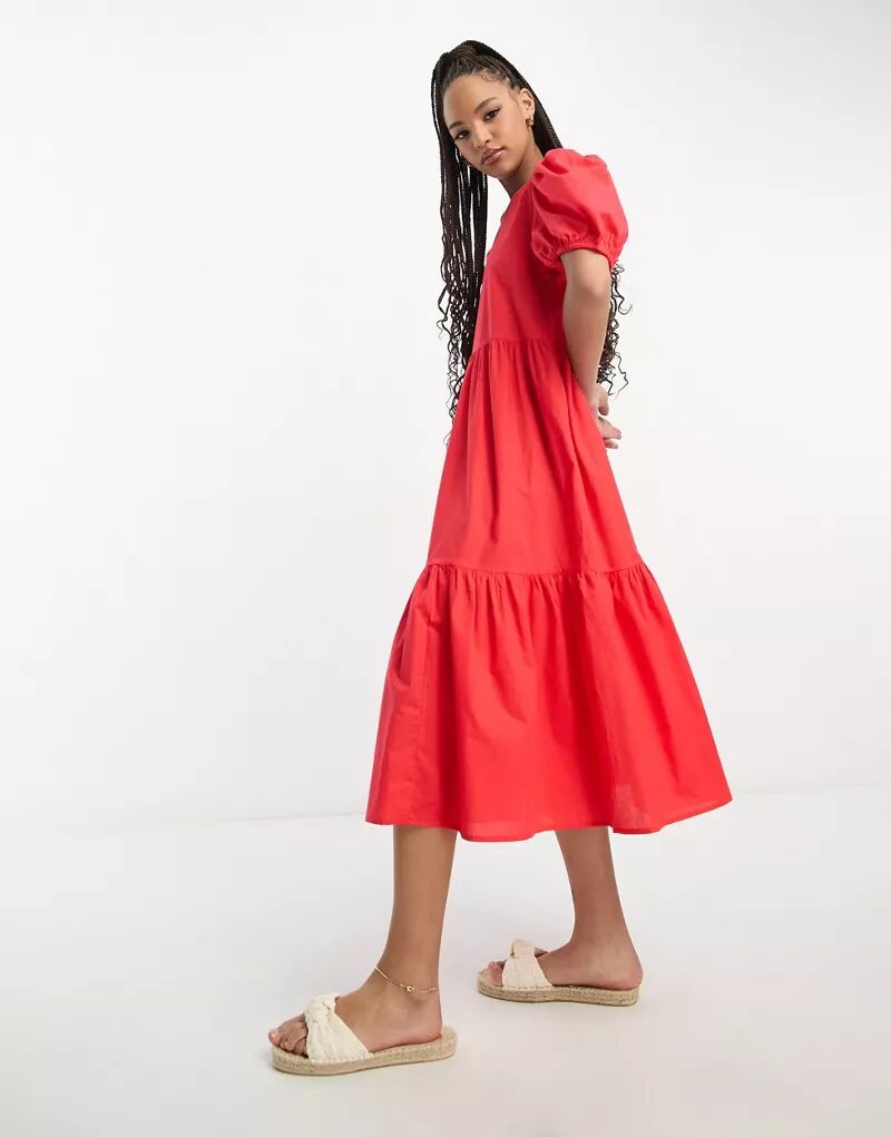 Эксклюзивное ярко-красное платье миди JDY Exclusive платье zara ярко красное 44 размер