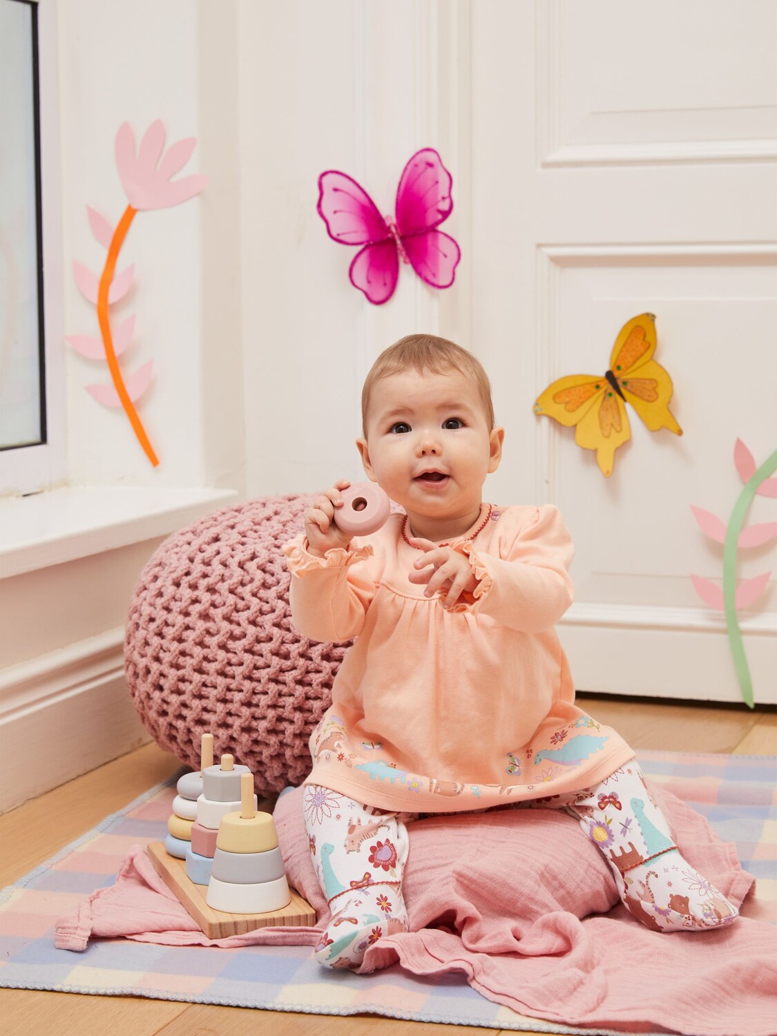

Детский топ и комбинезон для сна Mini Cuddles все в одном, розовый/ярко-белый