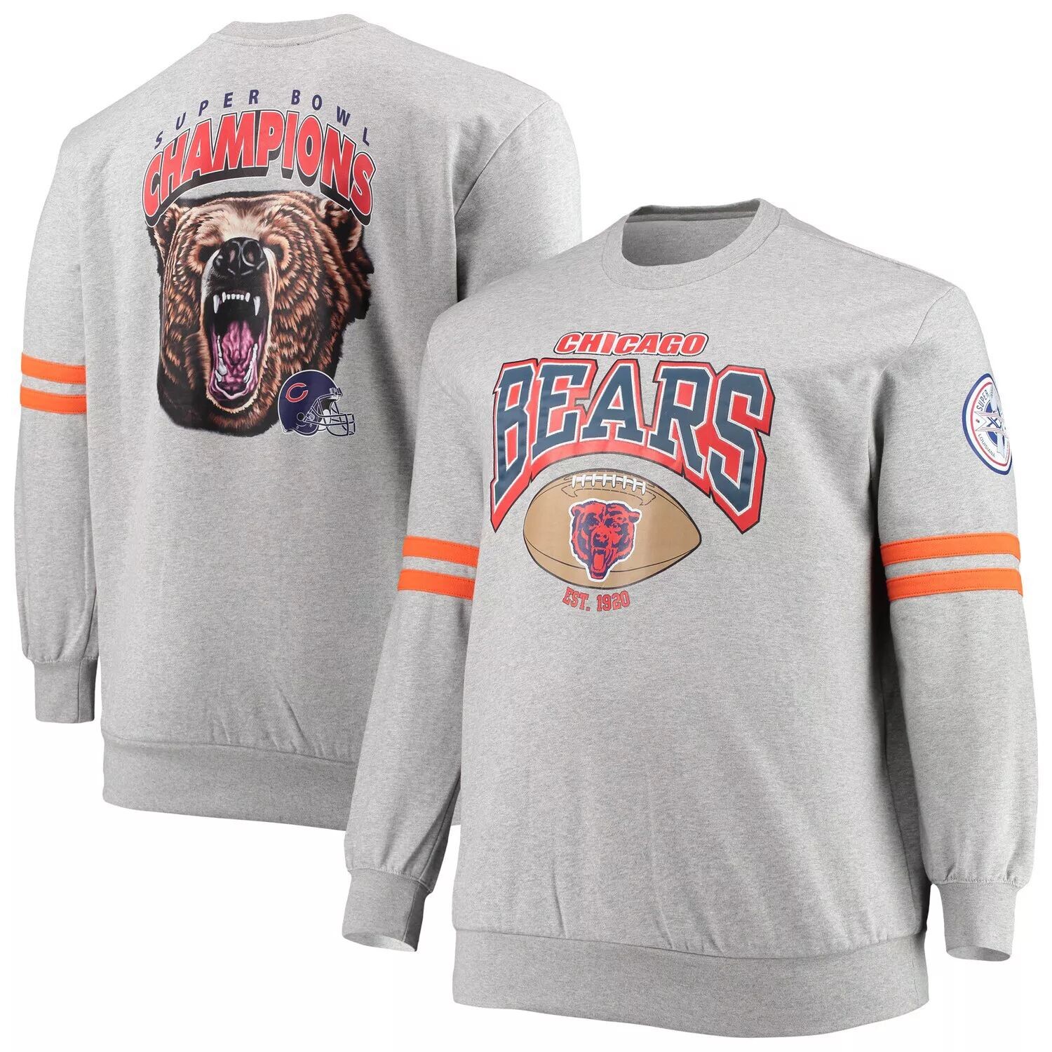 

Мужской пуловер с принтом Mitchell & Ness Heathered Grey Chicago Bears Big & Tall