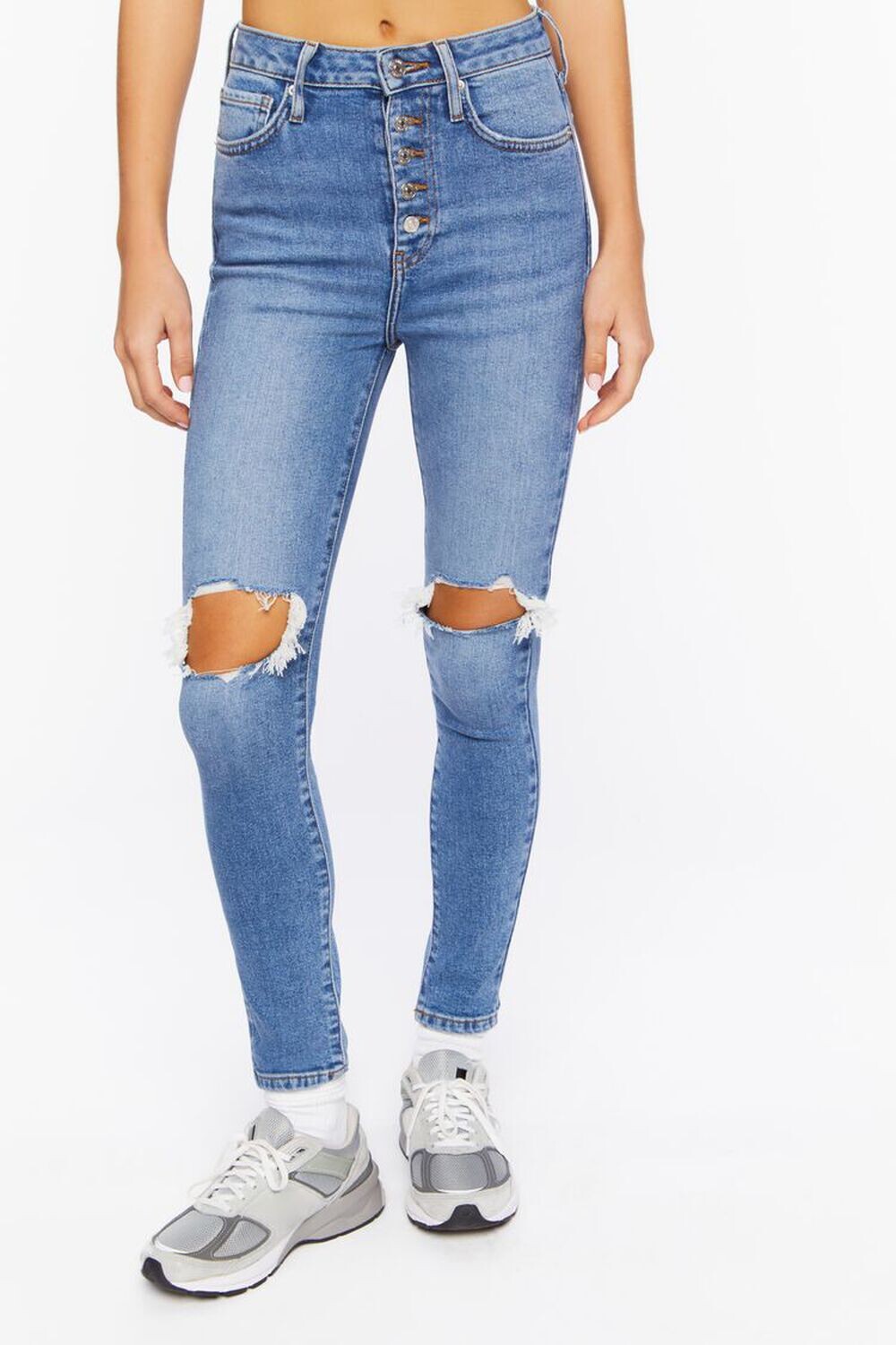 

Джинсы скинни с потертостями из переработанного хлопка Forever 21, деним