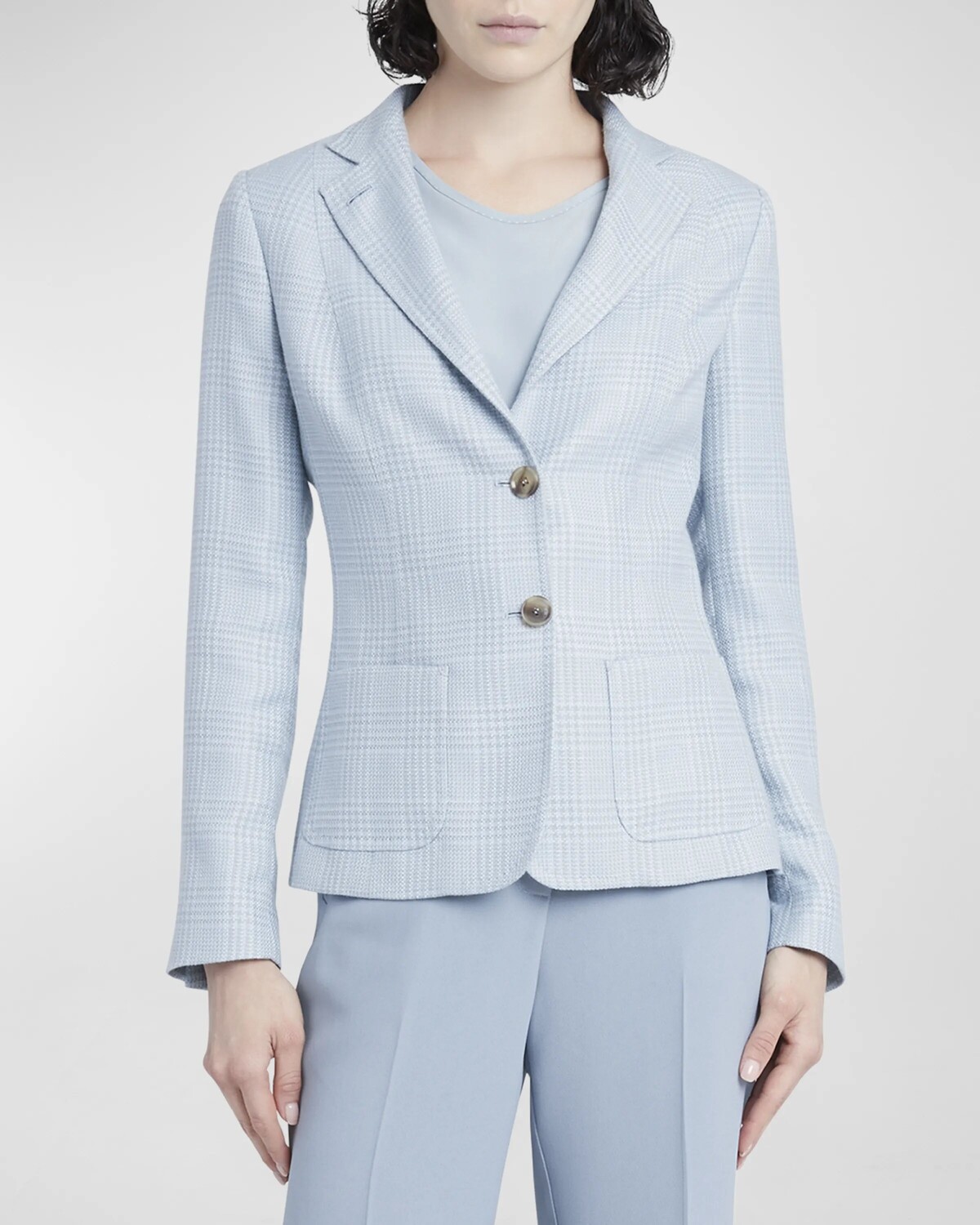 

Однобортный пиджак из кашемира в клетку Kiton, цвет Lt Blu
