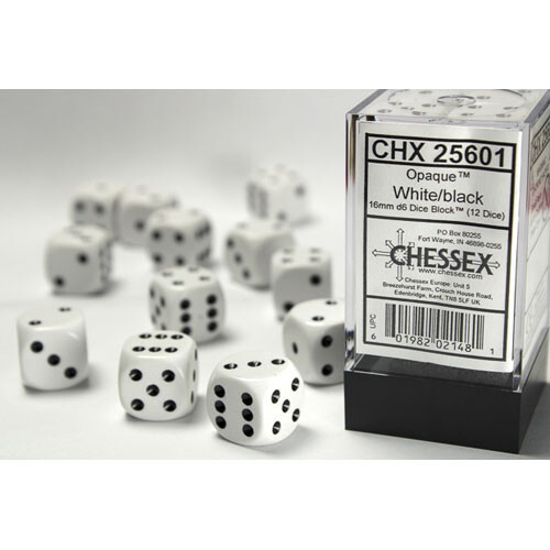 

Аксессуары Chessex Chessex 16mm d6 Set: Opaque - White w/Black (12)