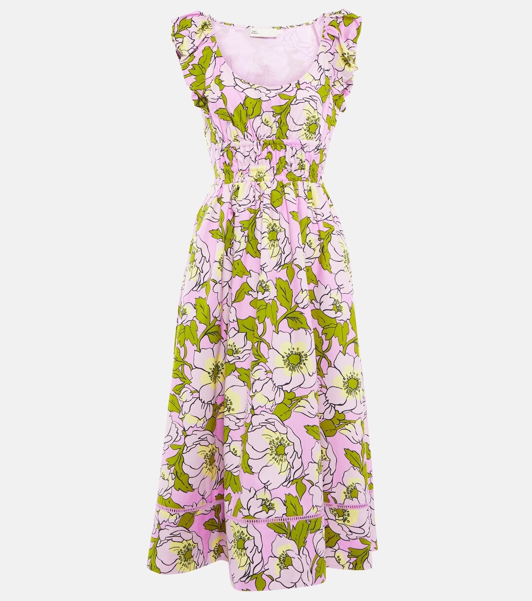 

Платье миди из хлопкового поплина с цветочным принтом TORY BURCH, разноцветный