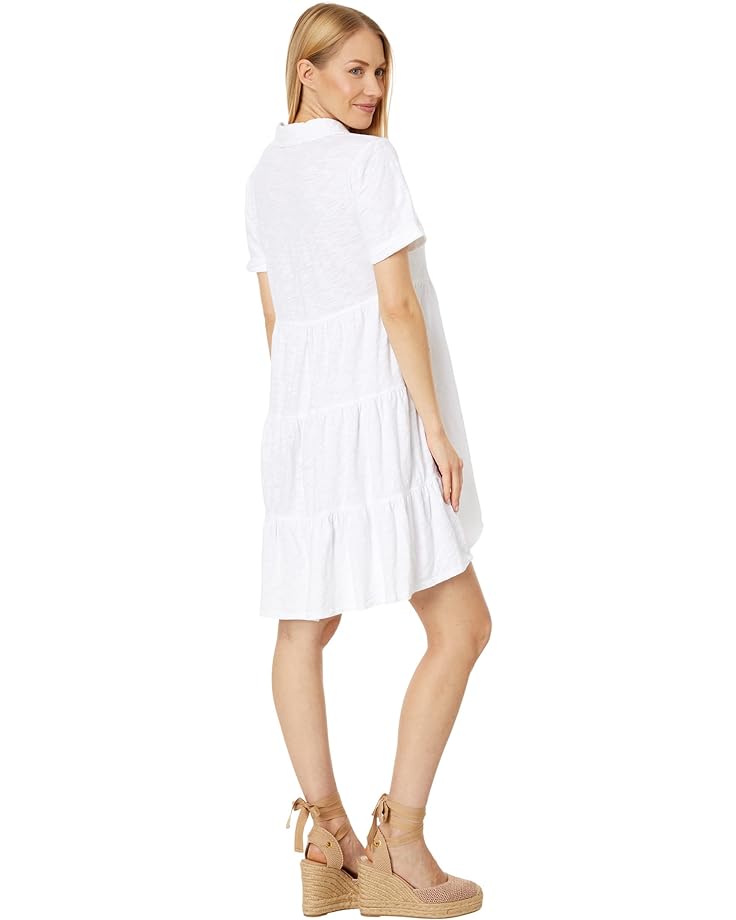 Платье Mod-o-doc Slub Jersey Roll-Up Sleeve Tiered Back Dress, белый