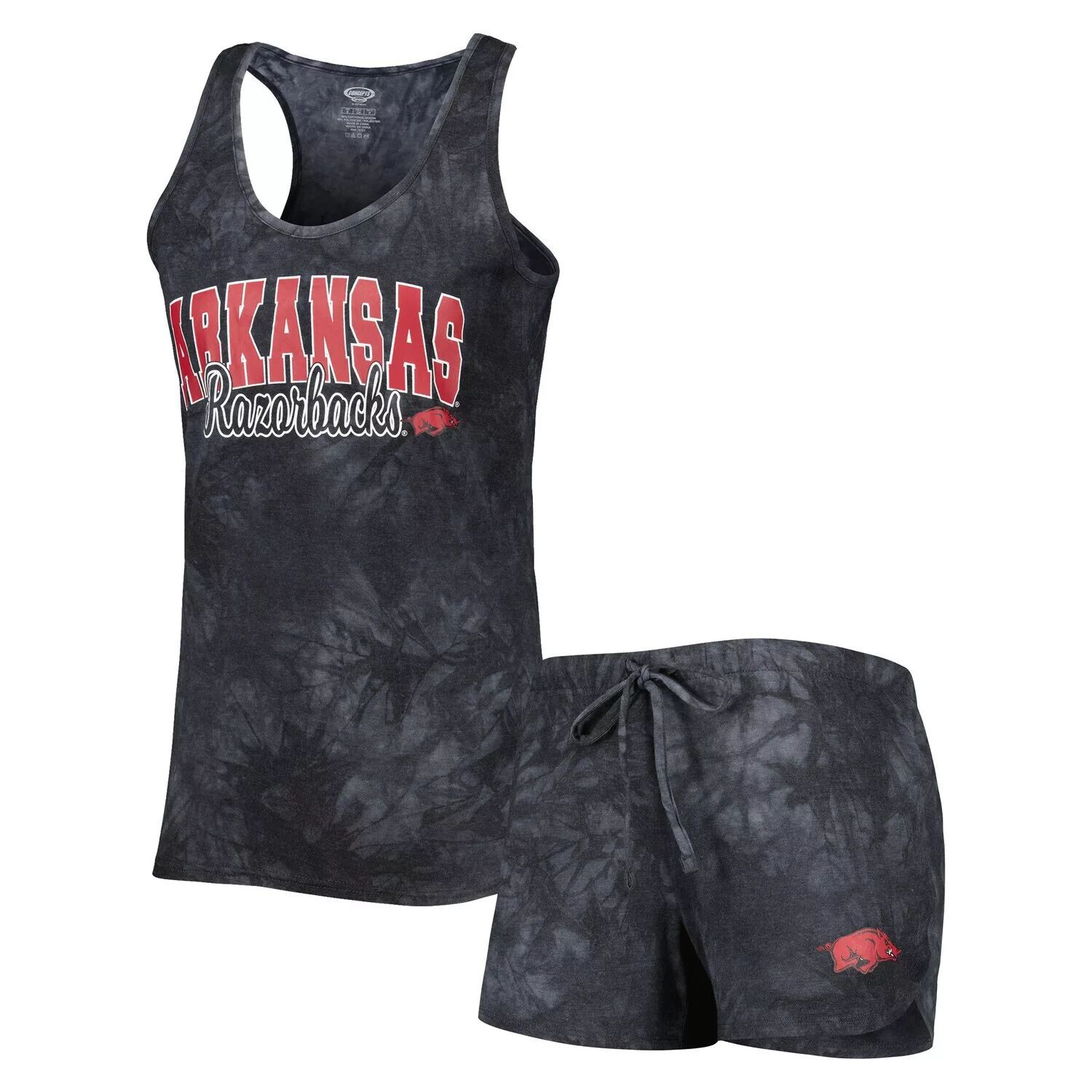 

Женский комплект для сна с майкой и шортами Concepts Sport Charcoal Arkansas Razorbacks Billboard Tie-Dye