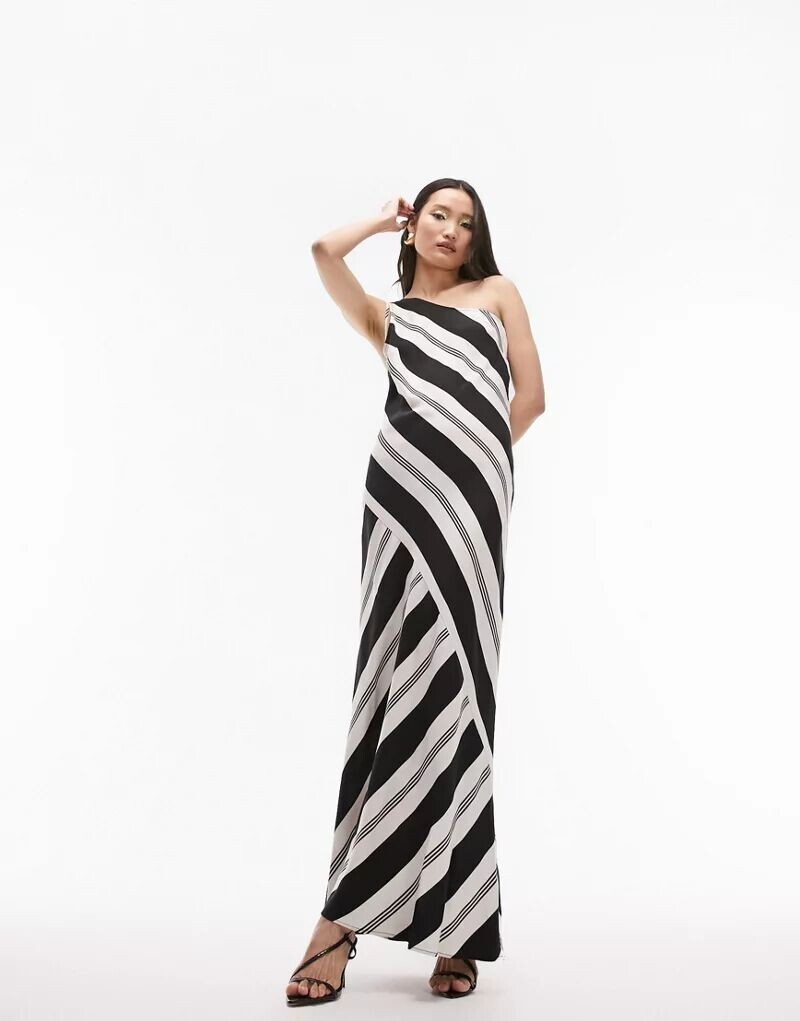 

Асимметричное платье макси в полоску Topshop