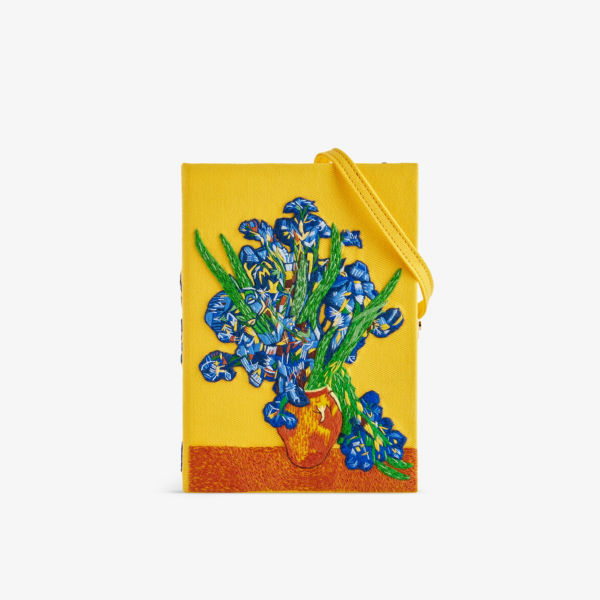 Ваза с ирисами Van Gogh, клатч из шерсти и шелка Olympia Le-Tan, цвет sunflower br