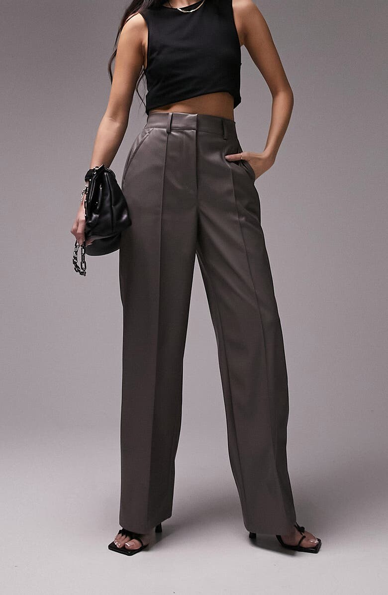 

Широкие брюки из искусственной кожи TOPSHOP, светло-серый