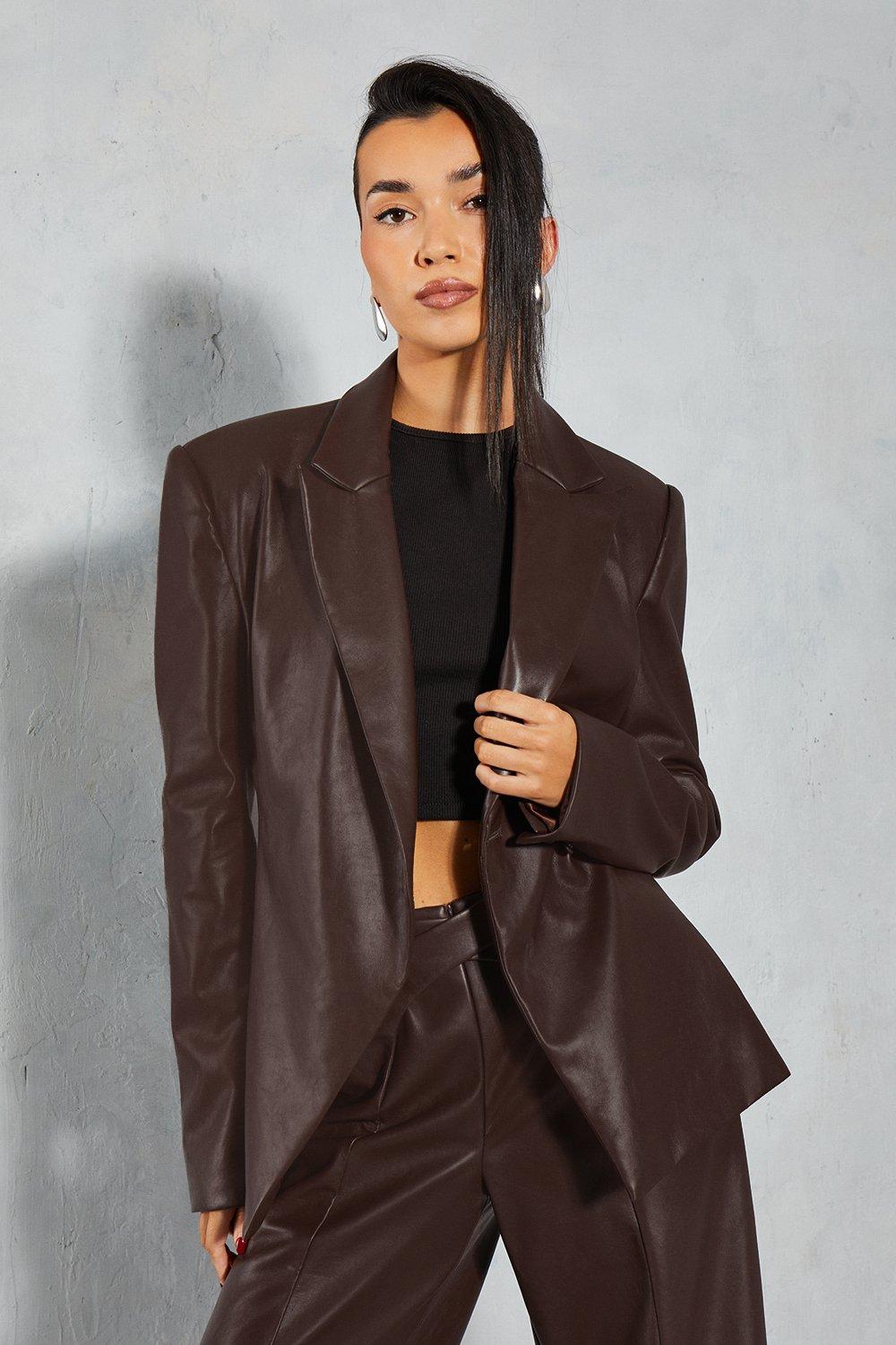 Кожаный пиджак с запахом MISSPAP, коричневый кожаный пиджак h