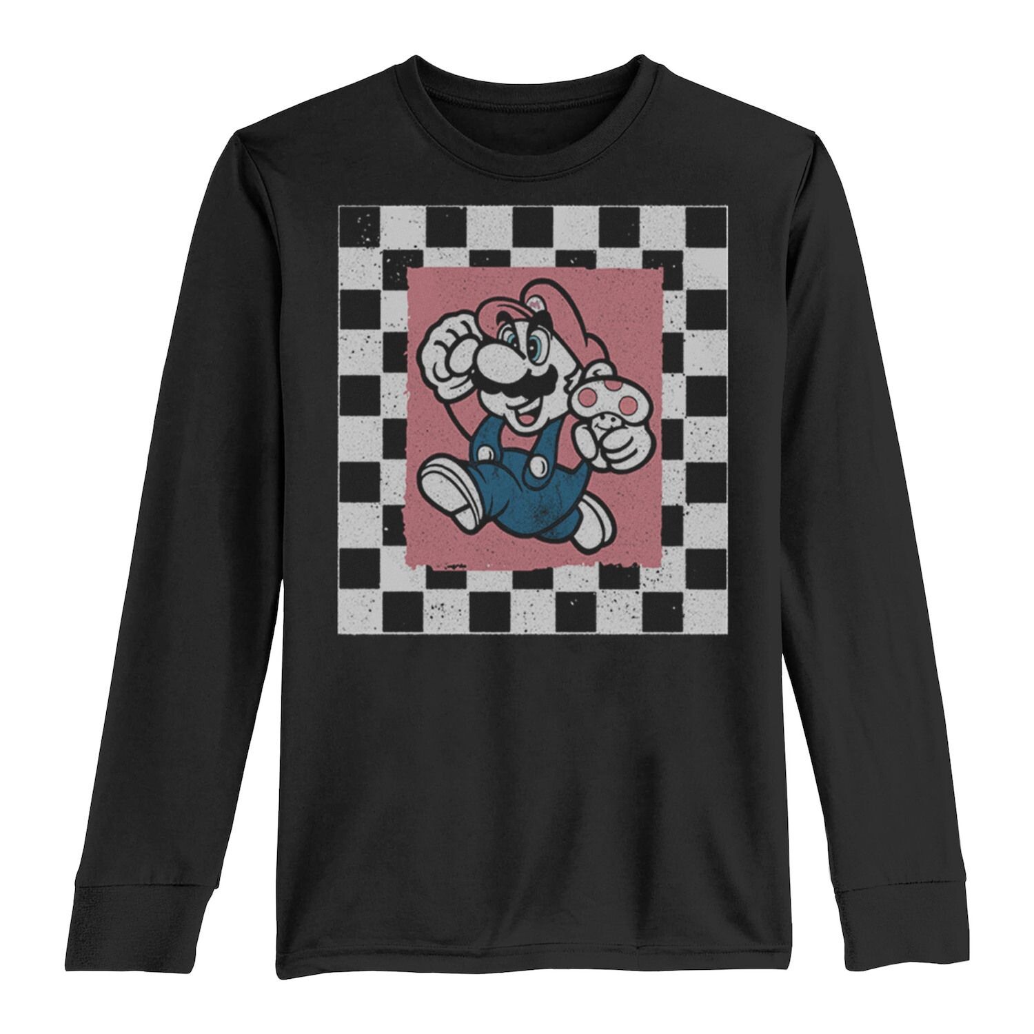 

Футболка с квадратным портретом и длинными рукавами с рисунком Nintendo Super Mario в клетку для мальчиков 8–20 лет Licensed Character