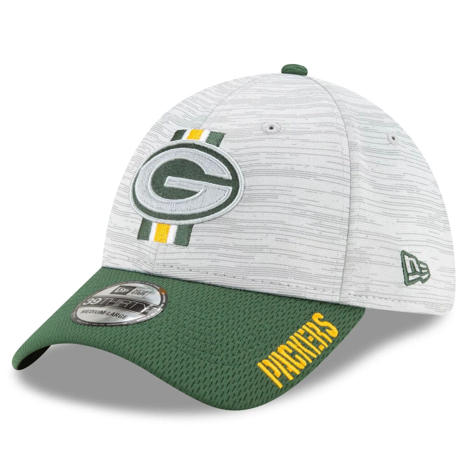

Мужская New Era серо-зеленая кепка Green Bay Packers 2021, официальный тренировочный лагерь НФЛ 39THIRTY Flex Hat