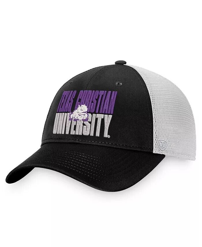 

Мужская черно-белая кепка TCU Horned Frogs Stockpile Trucker Snapback Top Of The World, черный