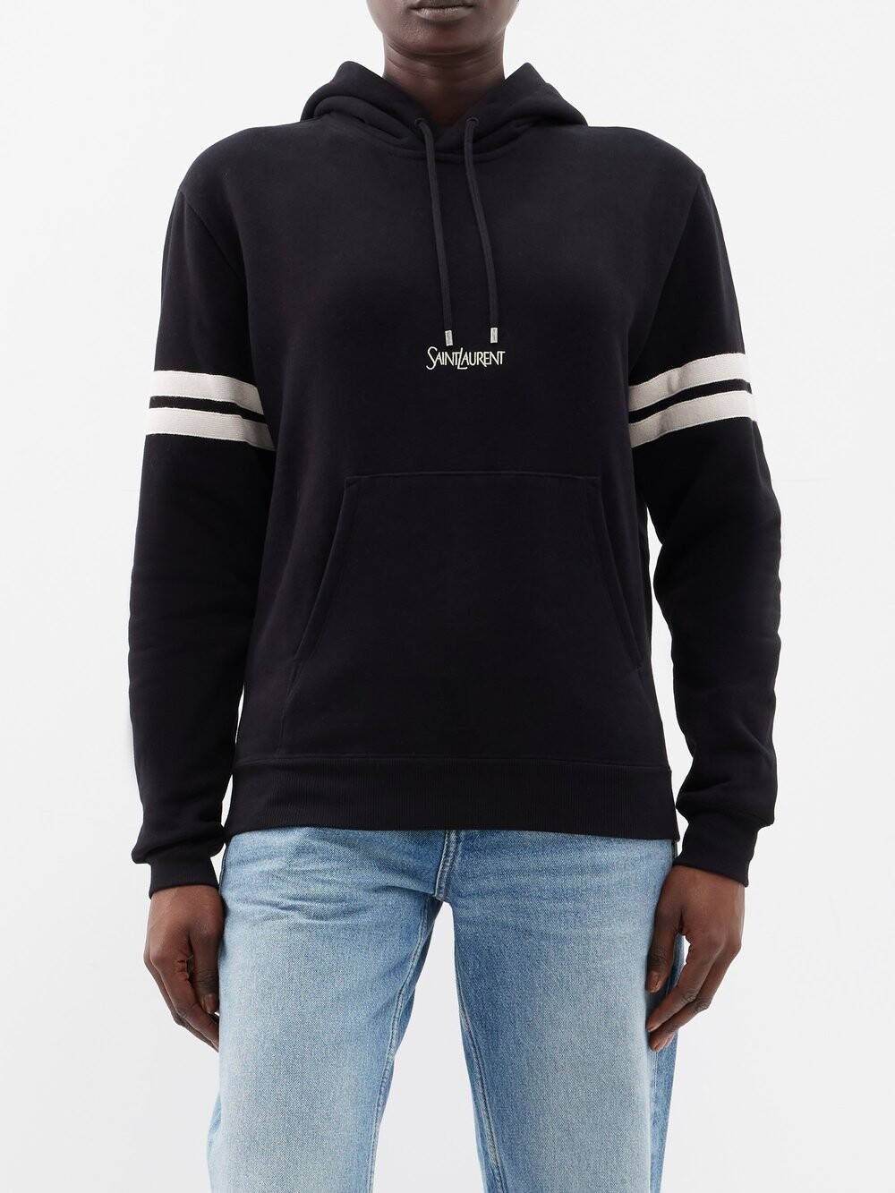 

Худи из хлопкового джерси с полосатыми рукавами Saint Laurent, черный