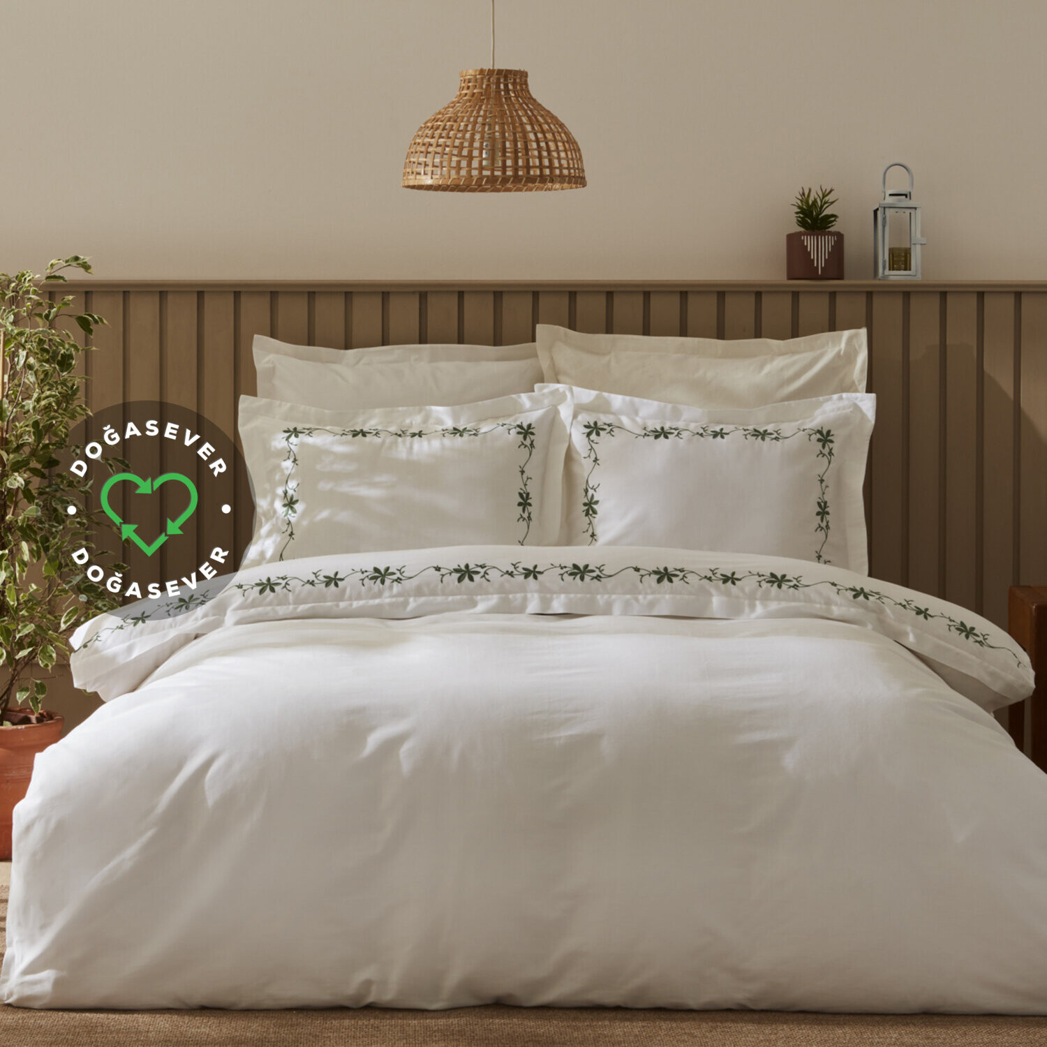 

Комплект постельного белья Karaca Home Nora Bamboo с вышивкой, зеленый