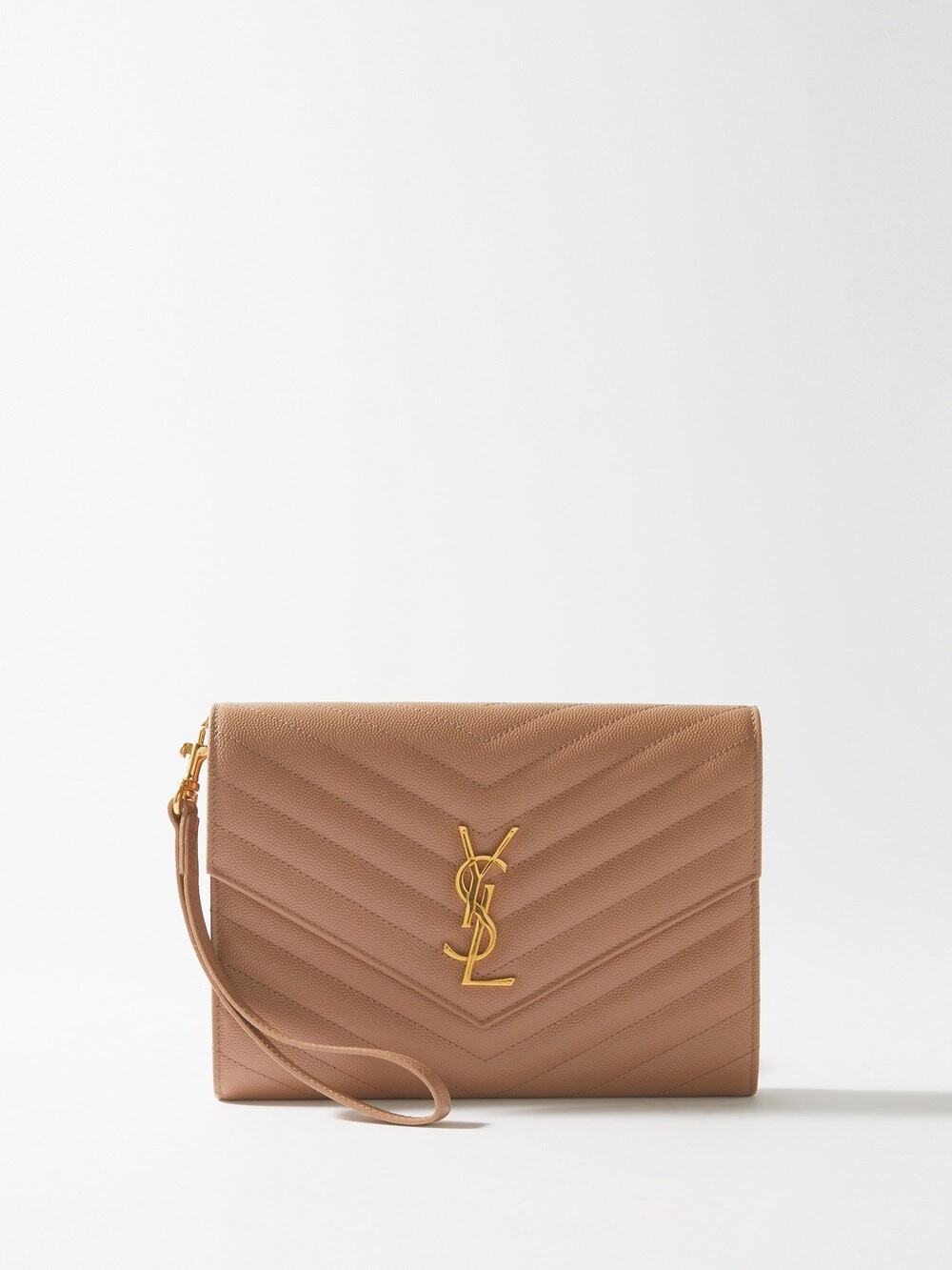

Клатч ysl из зерненой кожи с бляшкой на запястье Saint Laurent, бежевый