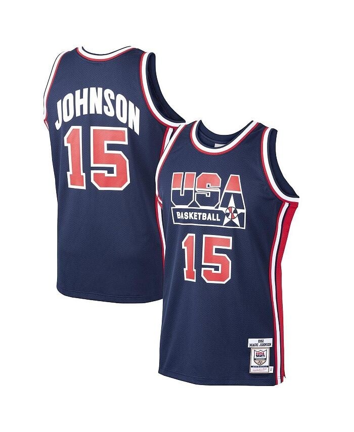 

Мужская домашняя баскетбольная майка Dream Team Magic Johnson Navy США 1992 года, аутентичная майка Mitchell & Ness, синий