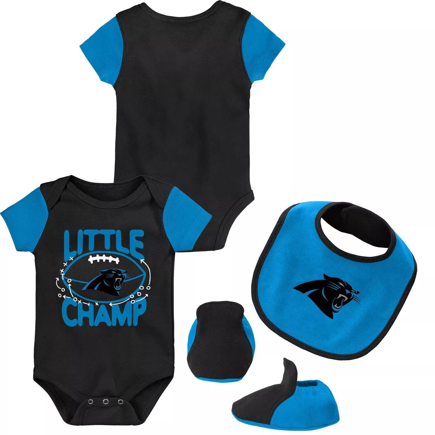 

Черный/синий комплект из трех частей боди Carolina Panthers Little Champ для новорожденных и младенцев с нагрудником и пинетками Outerstuff
