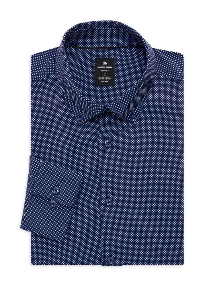 Классическая рубашка с микро-дици принтом Modern Slim Fit Brooklyn Brigade, темно-синий штаны nike jordan brooklyn темно синий
