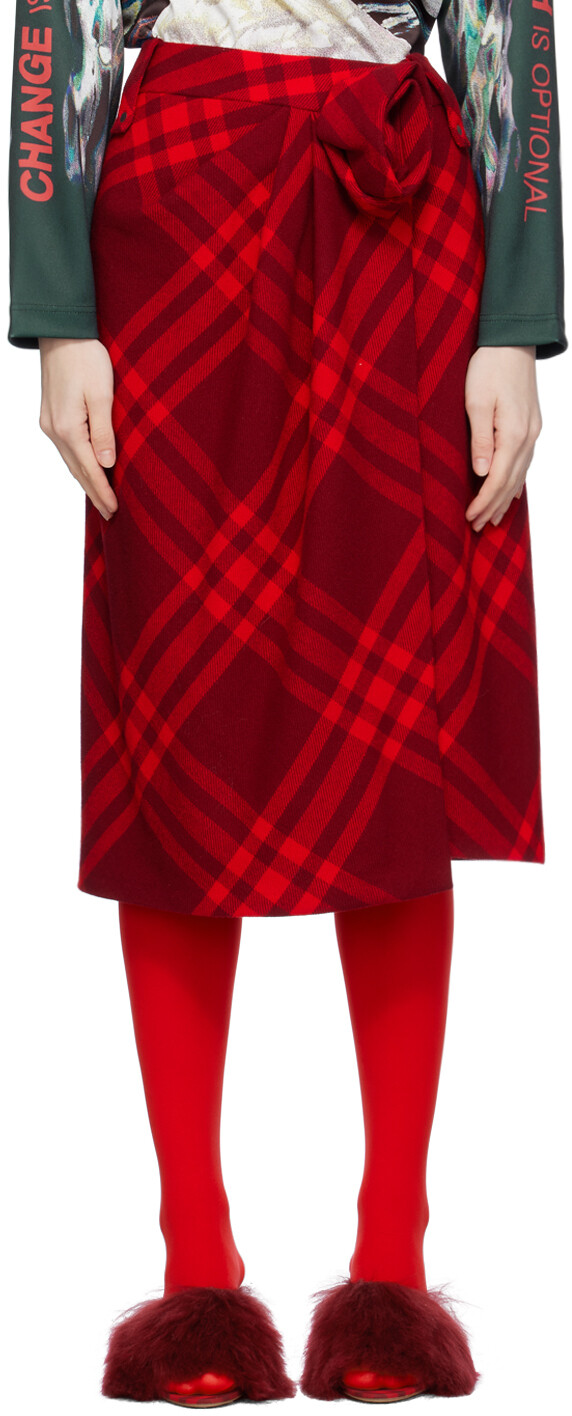 

Красная юбка миди в клетку Burberry