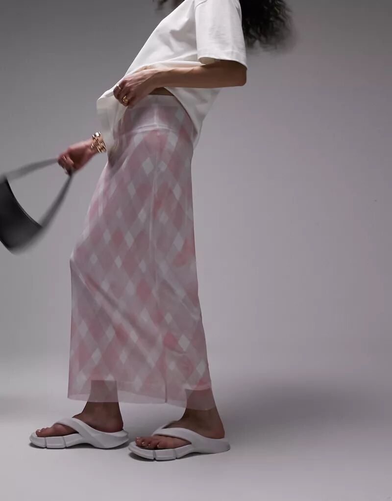 Розовая юбка миди в шахматную клетку Topshop юбка bravo серо розовая в клетку 52 размер новая