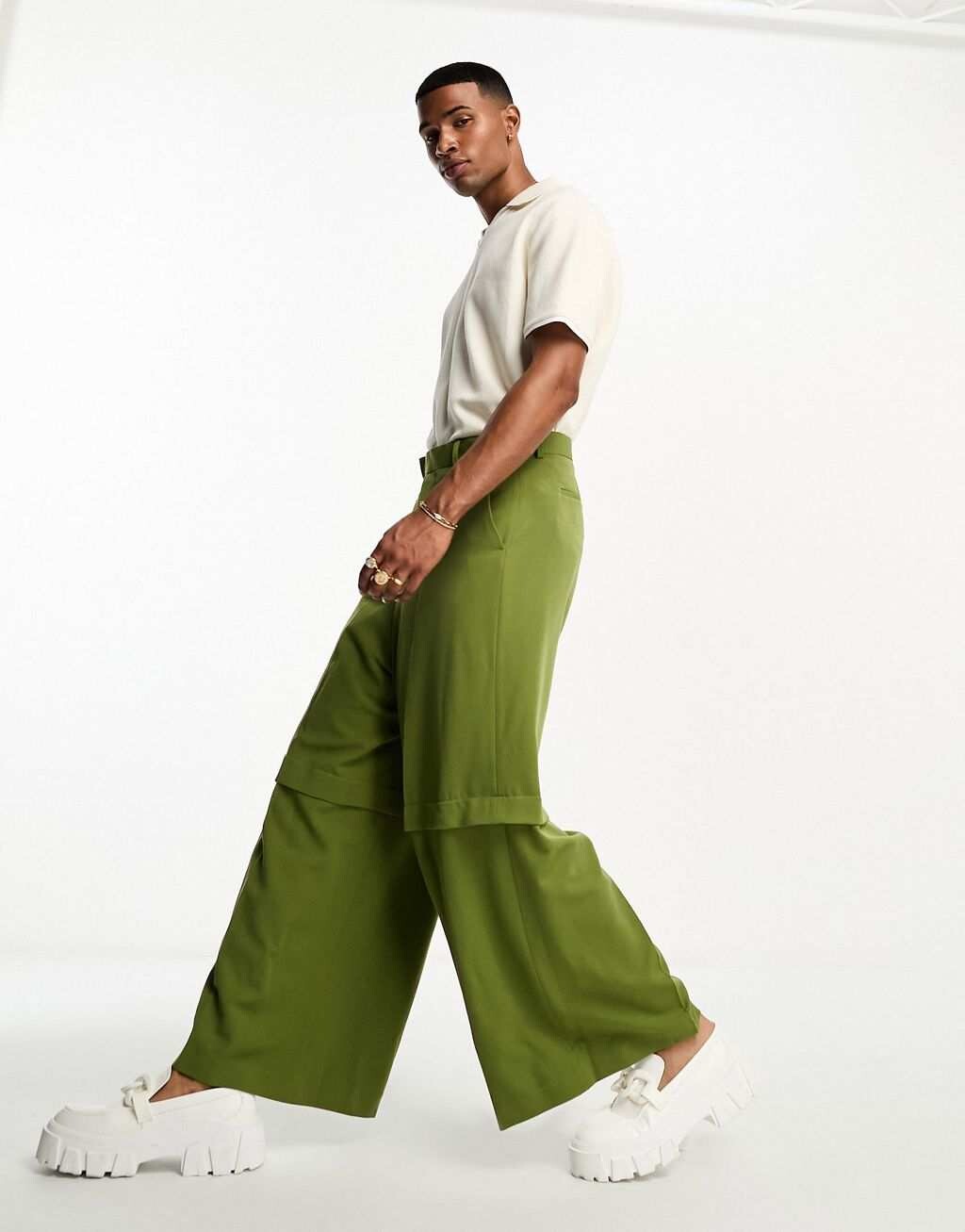 

Зеленые элегантные двухслойные брюки широкого кроя ASOS DESIGN