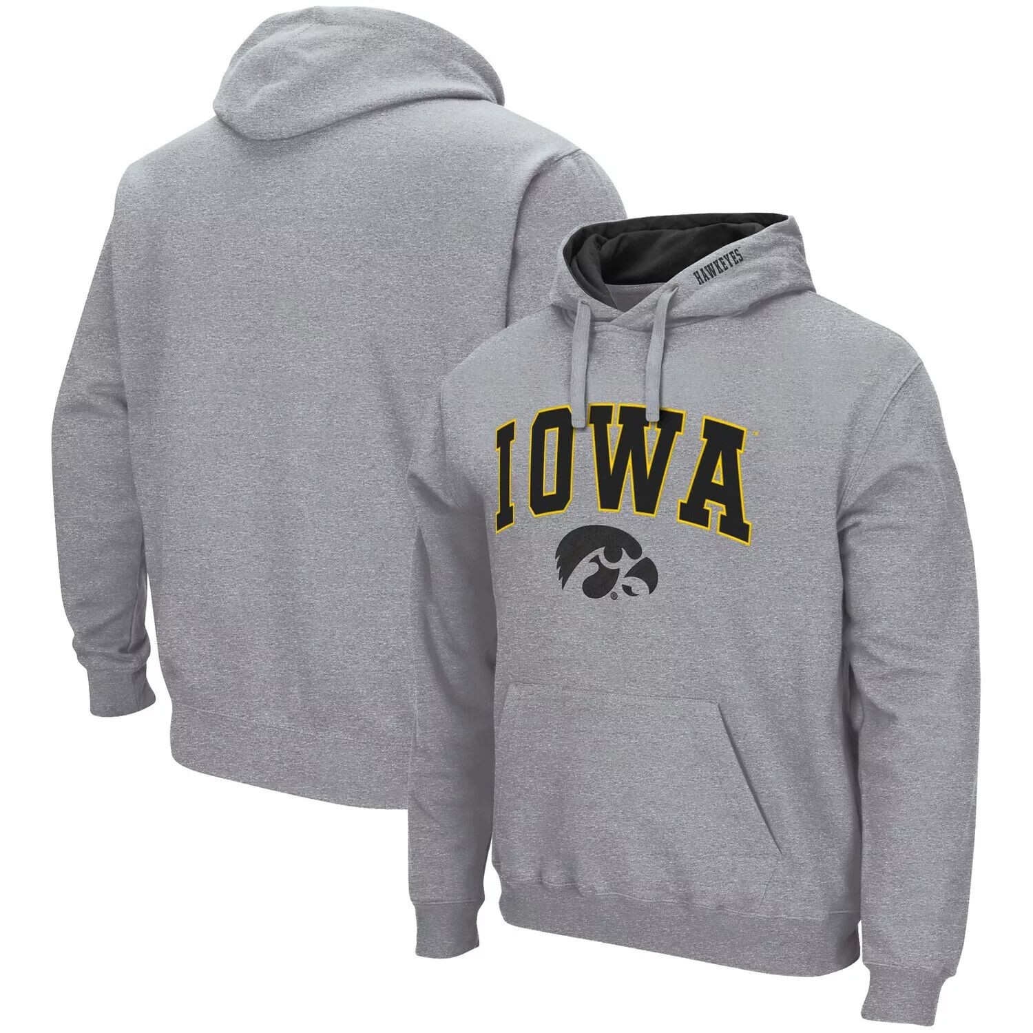 

Мужской серый пуловер с капюшоном Iowa Hawkeyes Arch & Logo 3.0 с принтом меланжевого цвета Colosseum