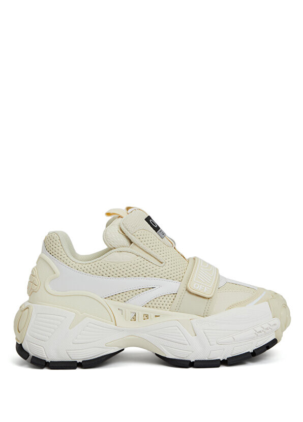 

Бежево-белые женские кожаные кроссовки с логотипом Off-White