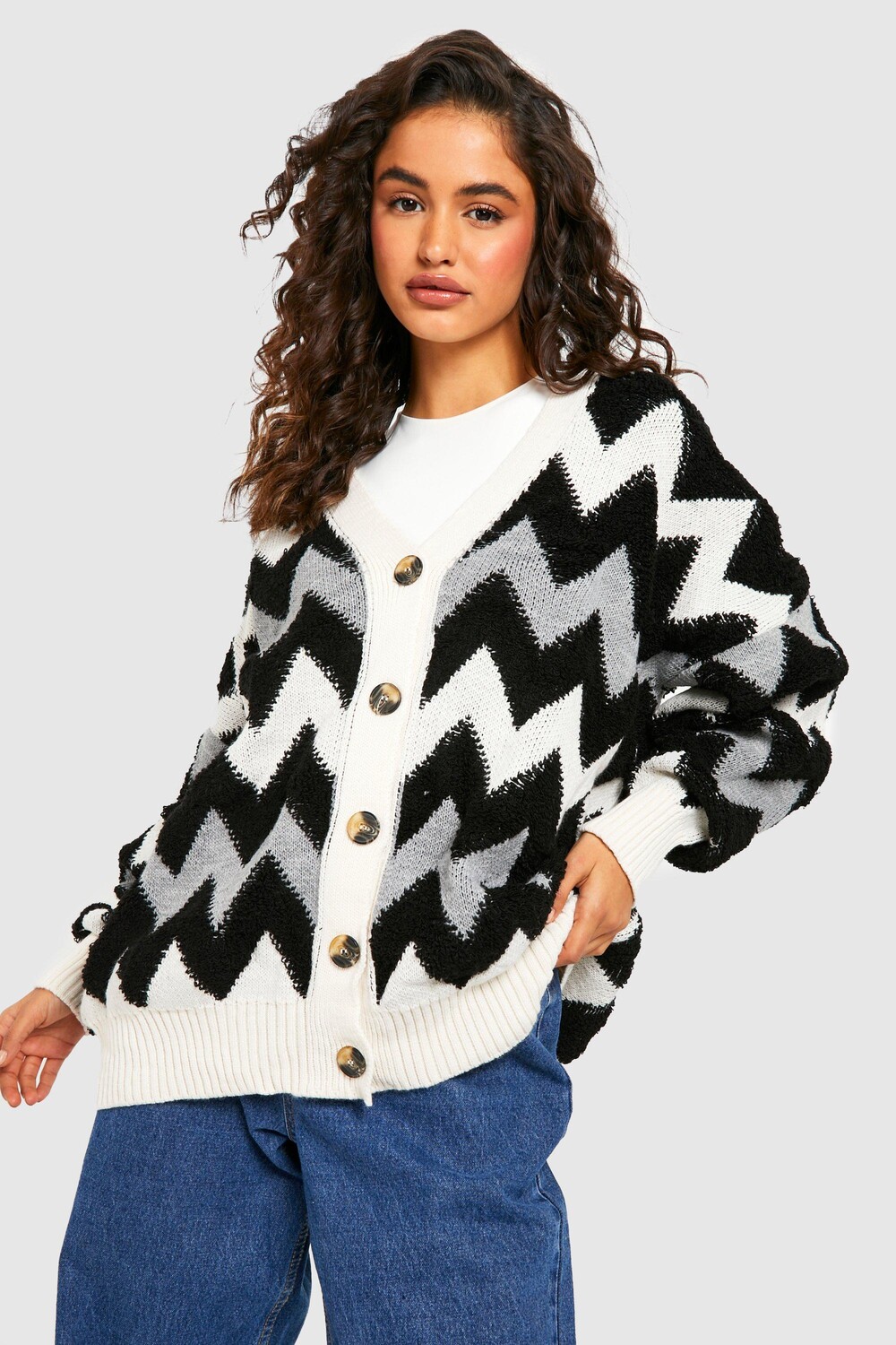 

Кардиган бойфренд с зиг загом color block Boohoo, черный