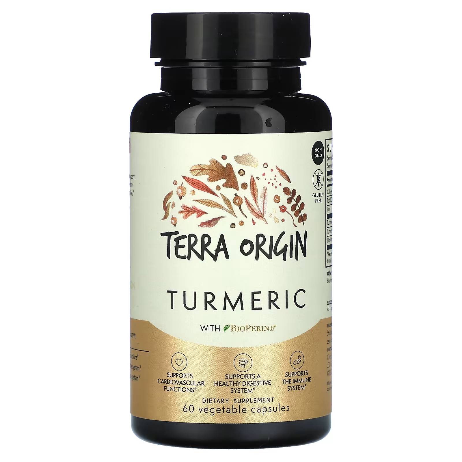 Куркума Terra Origin с BioPerine для сосудов, 60 растительных капсул пищевая добавка zahler 120 80 формула поддержки сердечно сосудистой системы 60 капсул