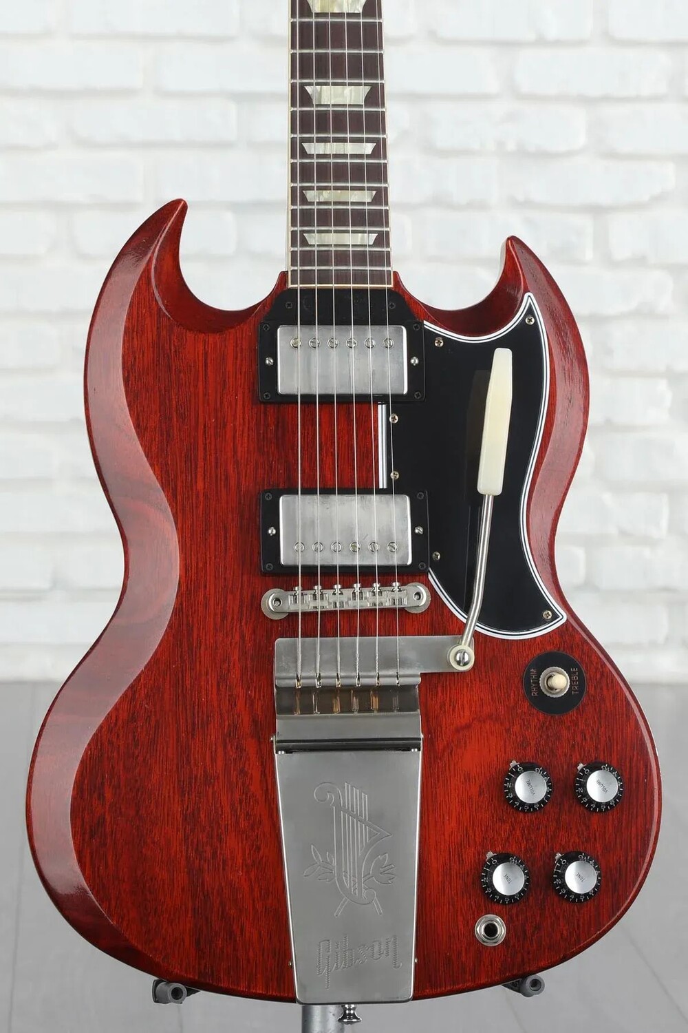 

Gibson Custom 1964 SG Standard Reissue с ​​электрогитарой Maestro — Murphy Lab Ultra Light Aged Cherry Red