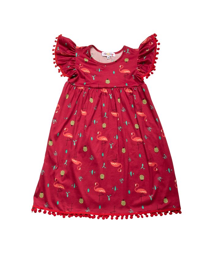 цена Платье с развевающимися рукавами для больших девочек и принтом с помпоном Mixed Up Clothing, красный