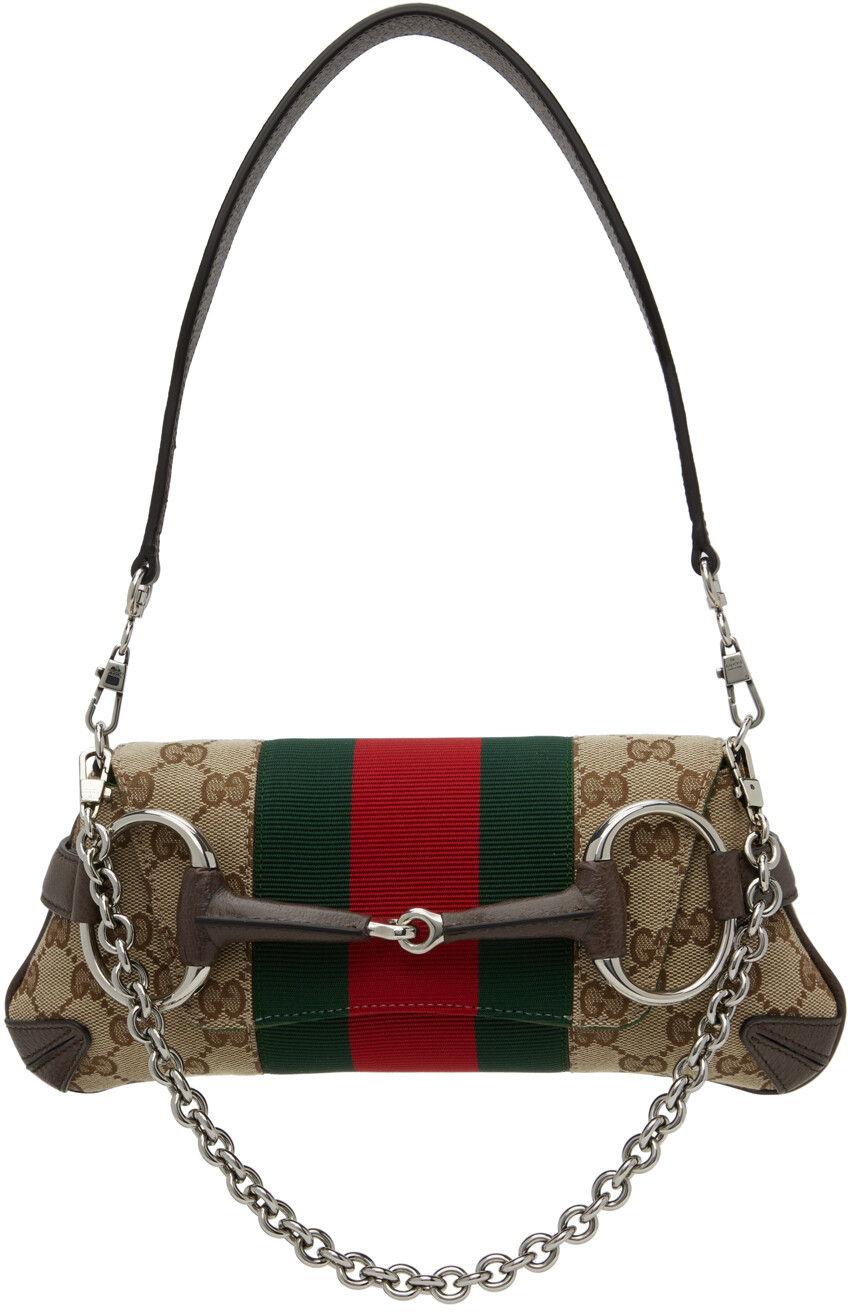 

Маленькая серо-коричневая сумка на цепочке Horsebit Gucci