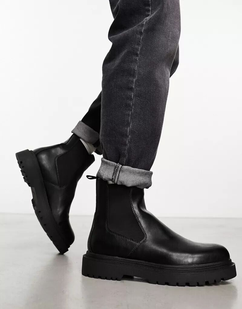

Черные массивные ботинки челси Pull&Bear