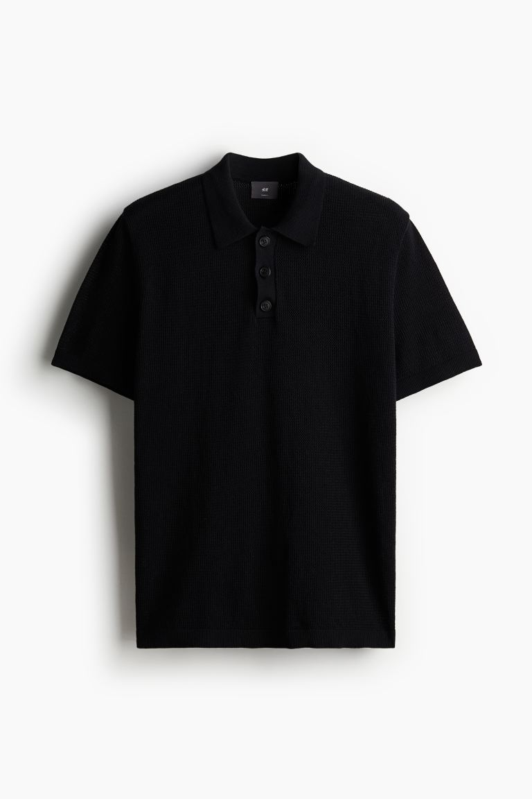 Рубашка-Поло узкого кроя H&M, черный базовая рубашка slim fit с короткими рукавами defacto хаки