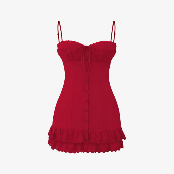 Платье мини из эластичного хлопка с английской вышивкой Luci broderie House Of Cb, красный стеклянный шар house of seasons d 7см красный цветы 83110кц