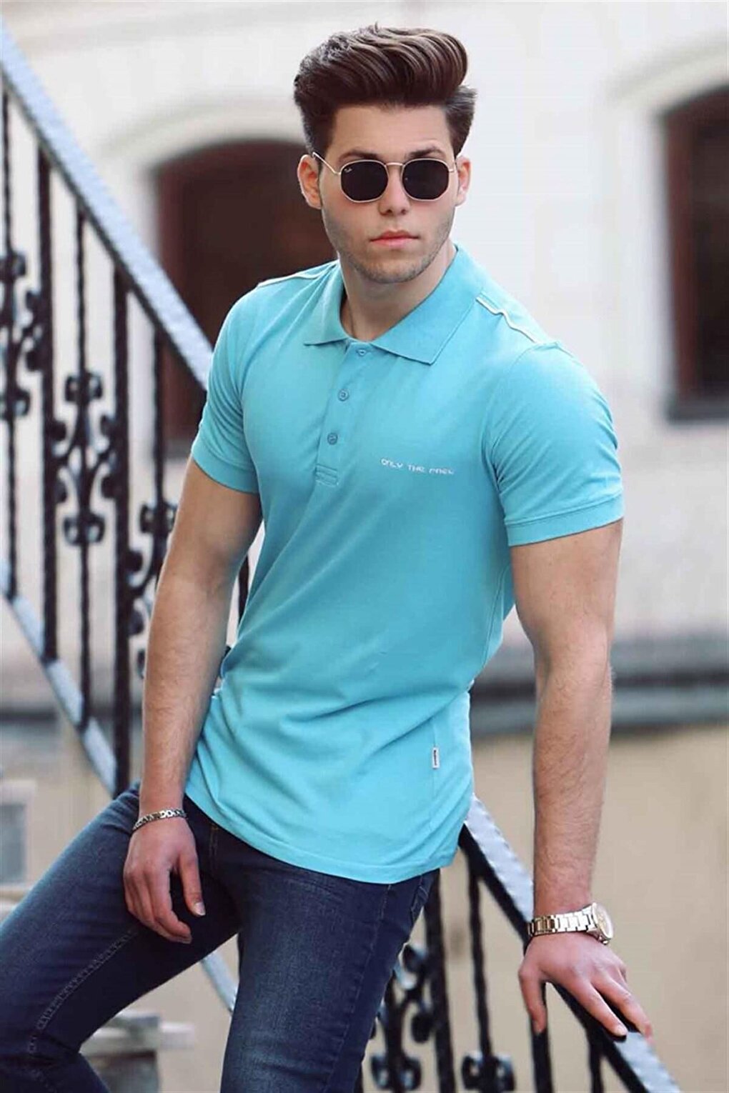 Синяя мужская футболка поло 4558 MADMEXT