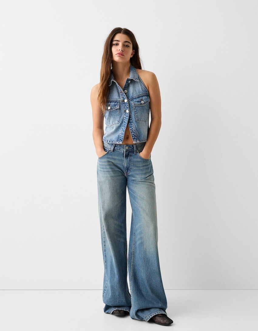 

Широкие джинсы Bershka, синий