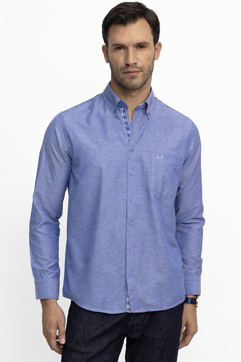 Классическая хлопковая простая мужская оксфордская рубашка с саксофоном, синяя рубашка TUDORS, синий