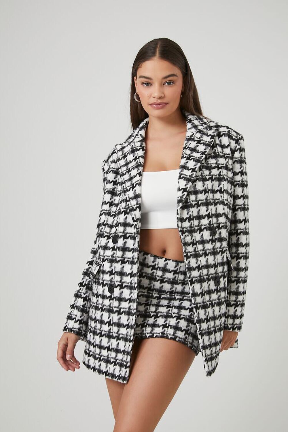 

Твидовый блейзер с узором гусиные лапки Forever 21, черный