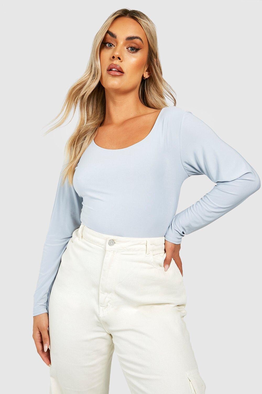 

Двухслойное боди плюс с овчным вырезом Boohoo, серый