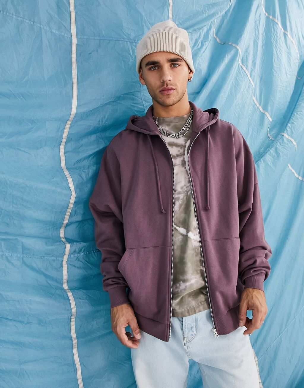 

Объемное худи на молнии размытого фиолетового цвета ASOS DESIGN