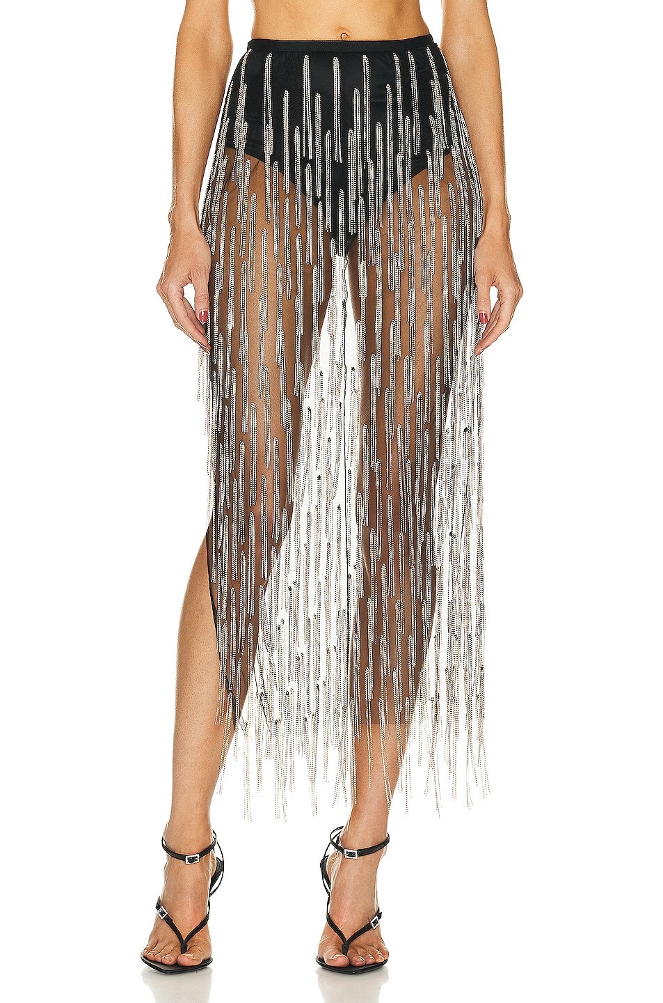 

Юбка Lapointe Mesh Diamond Fringe High Waist, черный