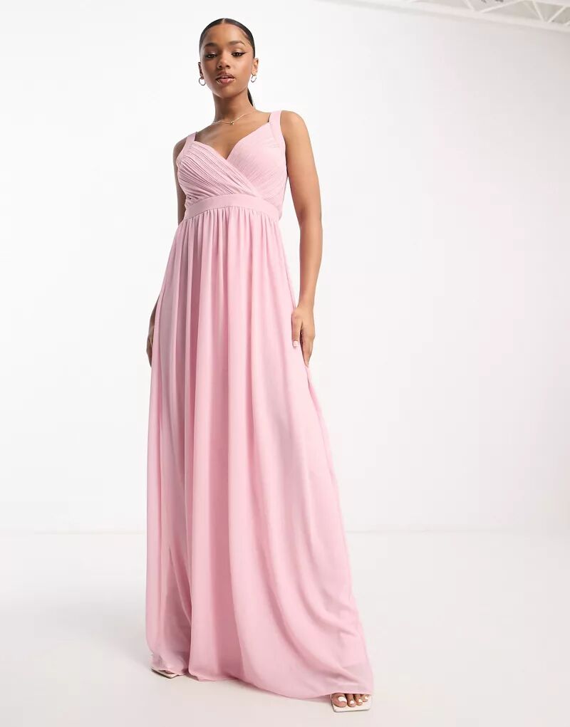Бледно-розовое платье макси для подружек невесты с кружевной спинкой TFNC Bridesmaid
