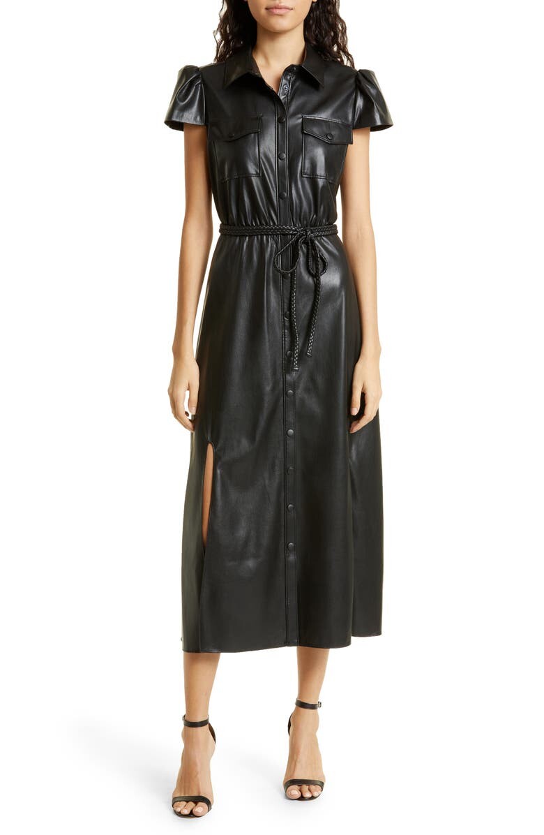 

Платье-рубашка Miranda из искусственной кожи с короткими рукавами ALICE + OLIVIA, черный