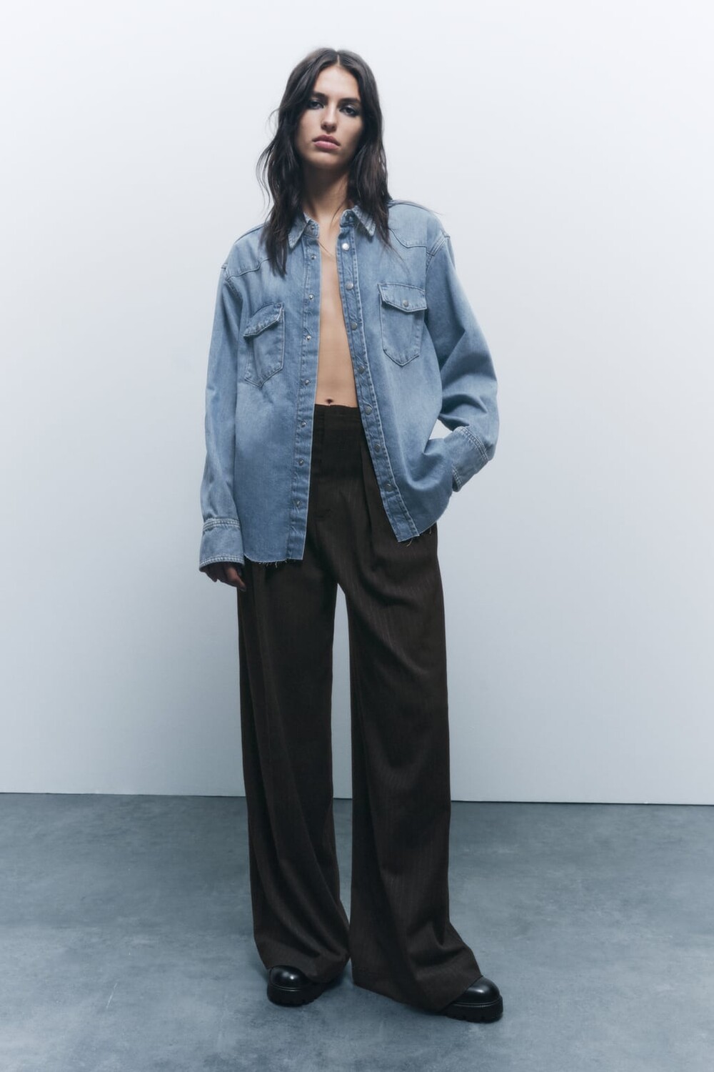 

Джинсовая рубашка ZARA, синий