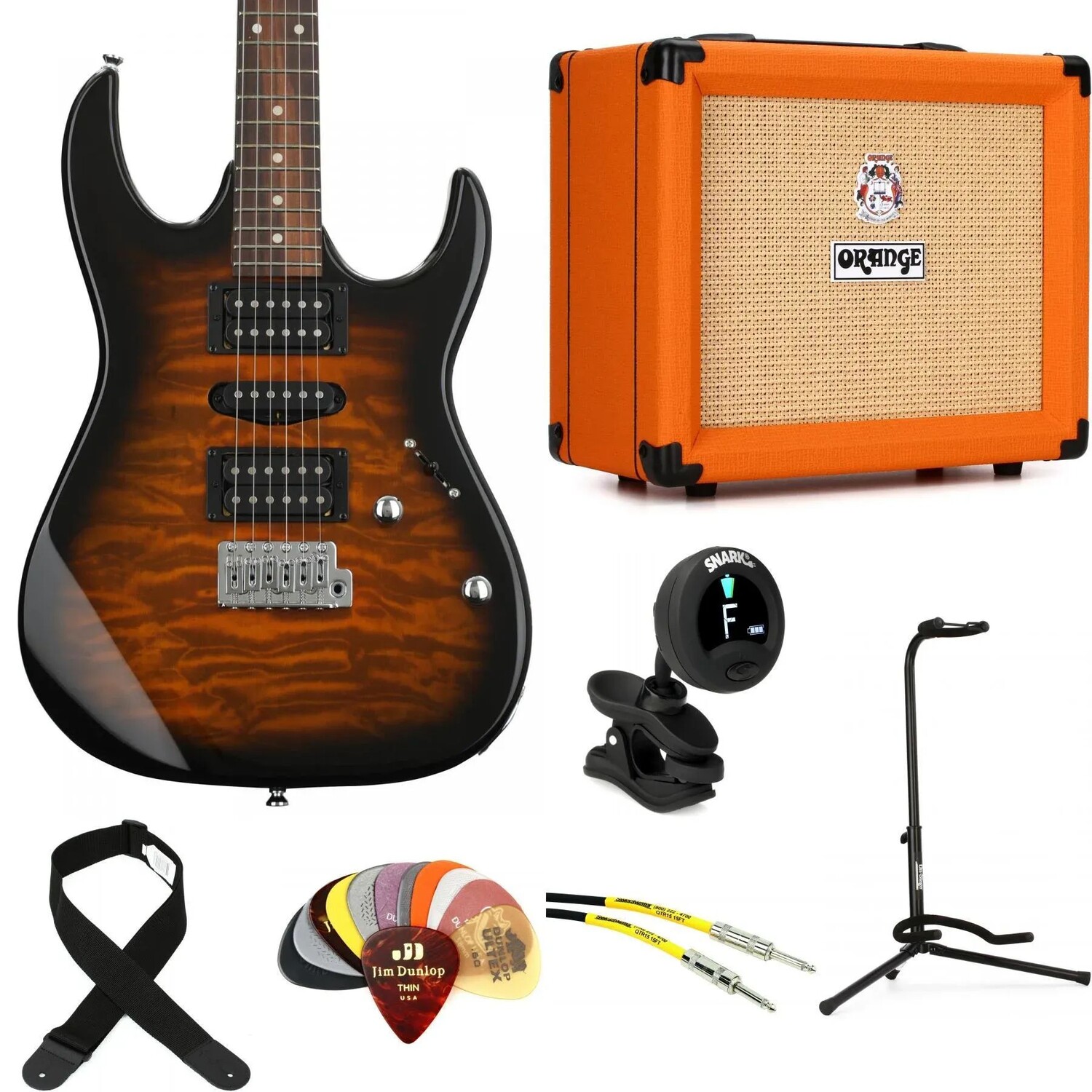 

Электрогитара Ibanez Gio GRX70QA и комплект Orange Crush 20 Amp Essentials — Sunburst