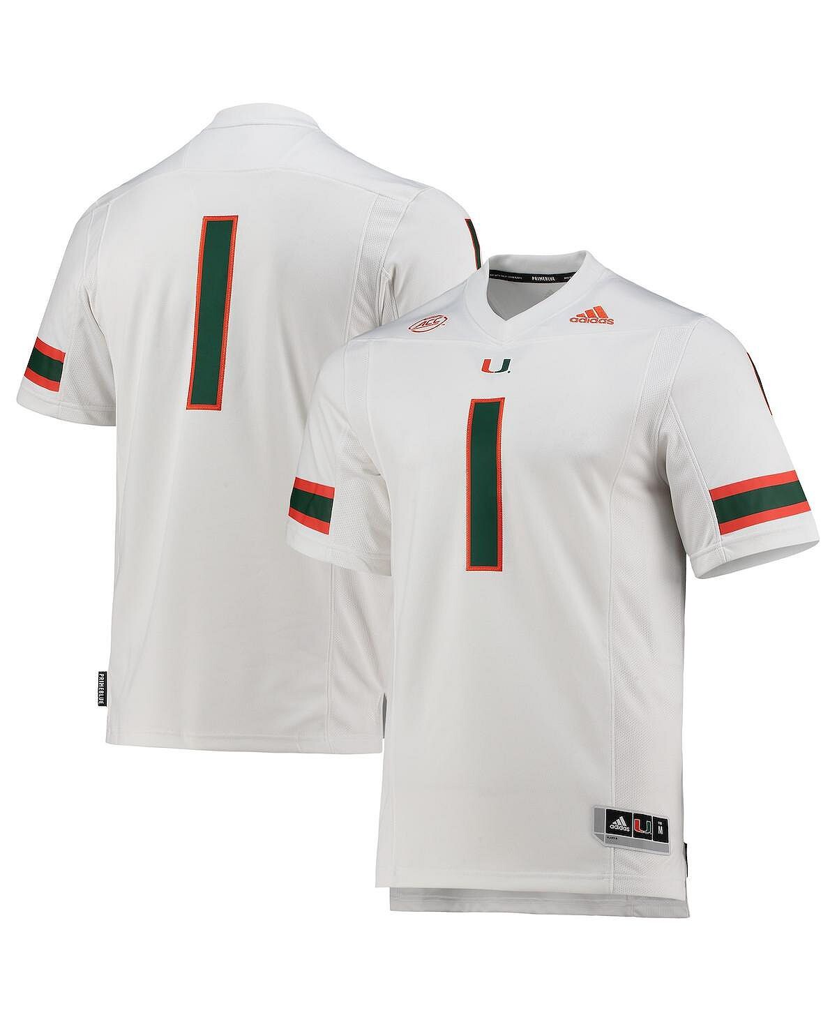 

Мужская белая футбольная майка #1 Miami Hurricanes Team Premier adidas