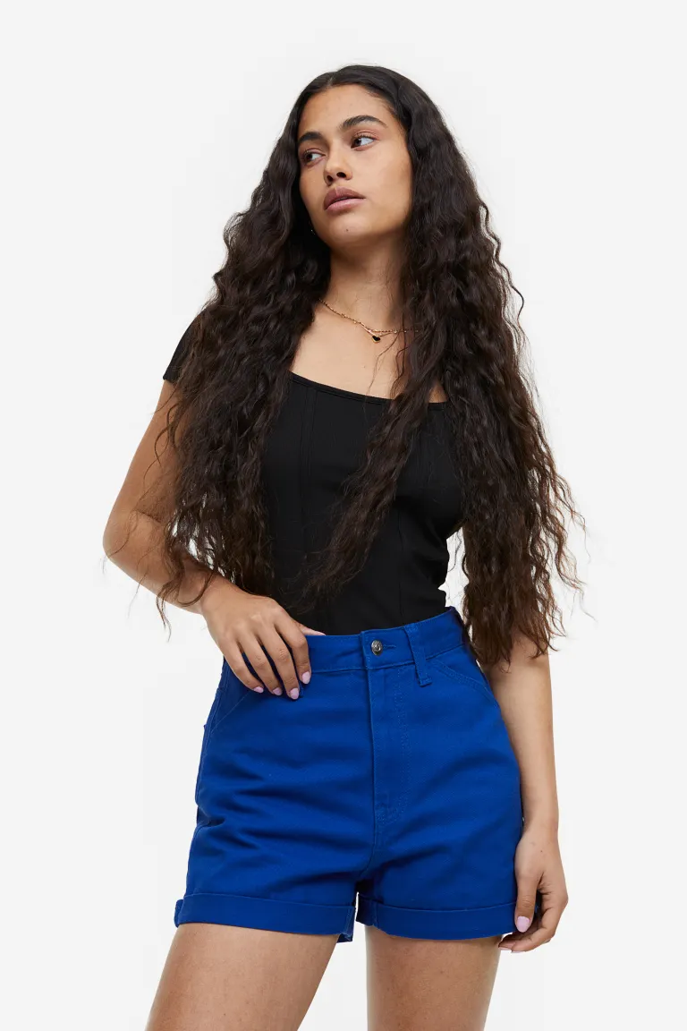 

Укороченные брюки-карго с завышенной талией H&M, синий