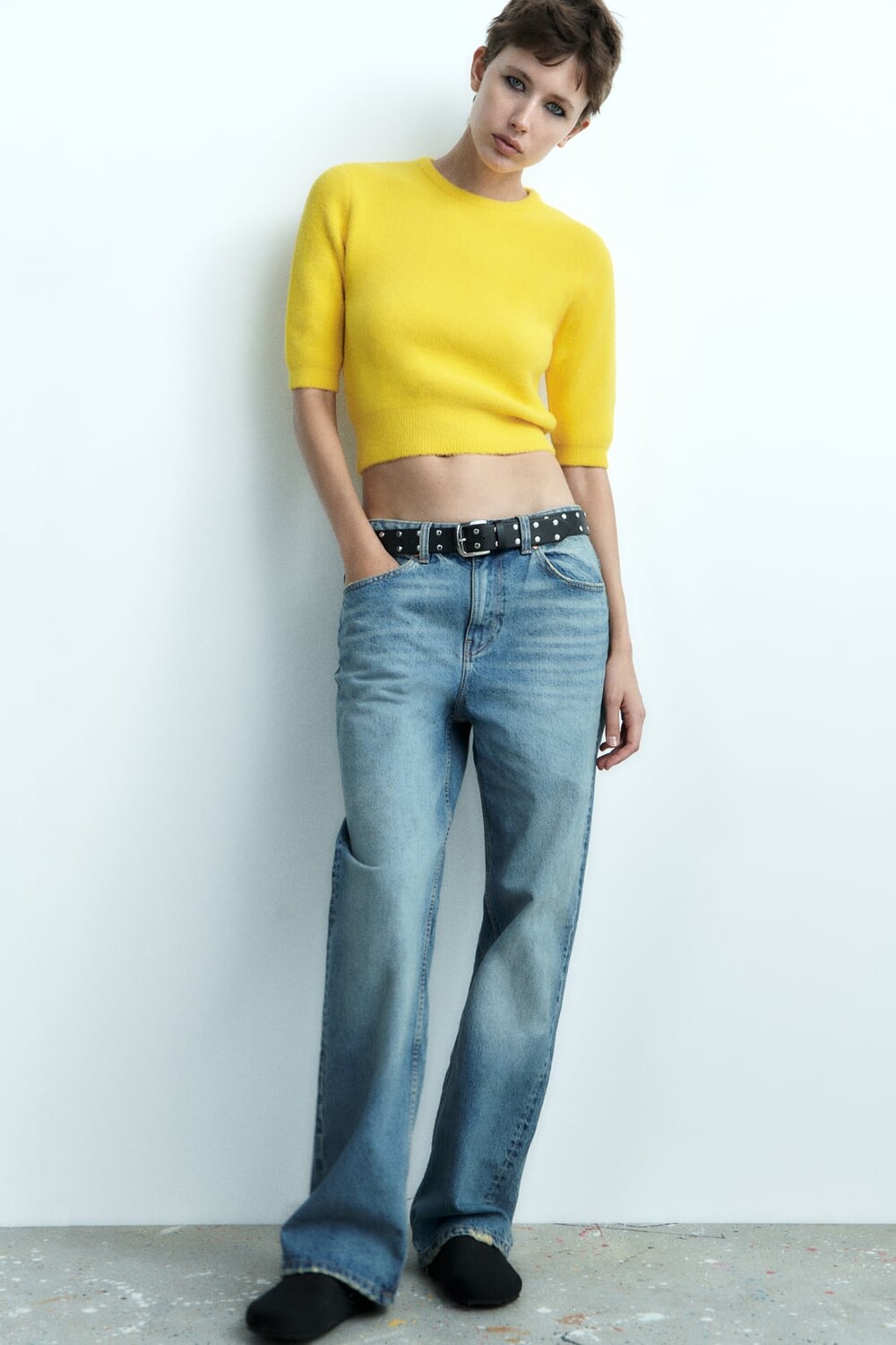 

Вязаный топ из фольги ZARA, желтый