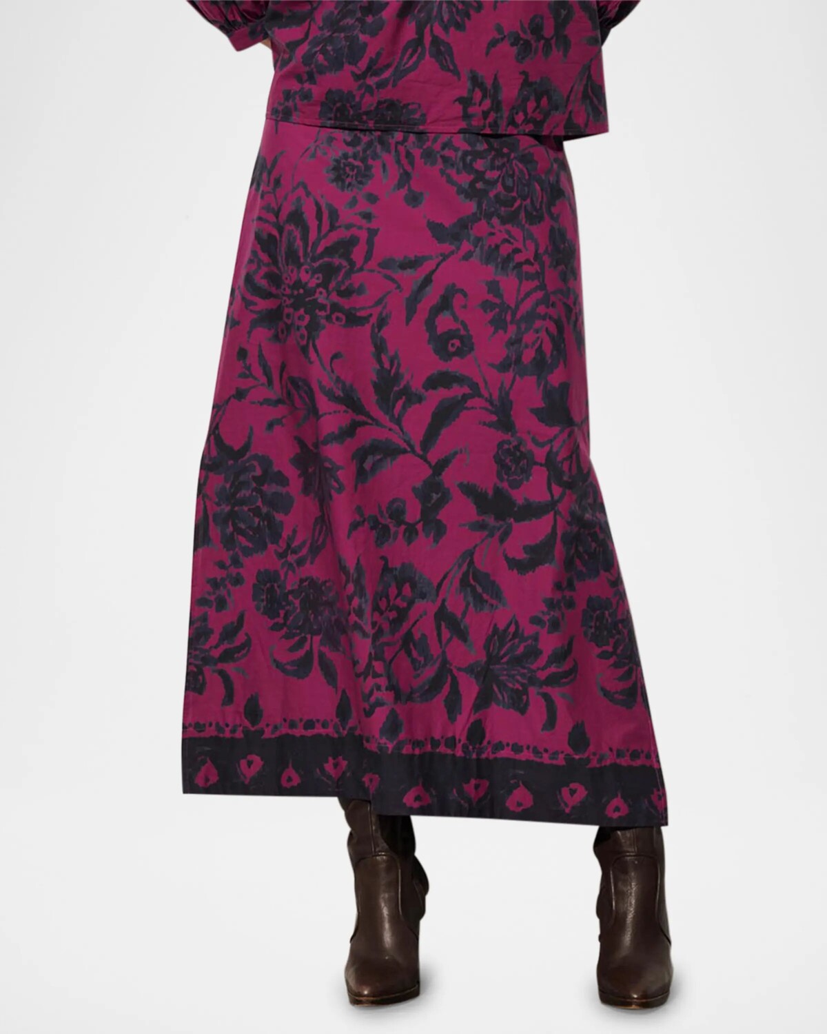 

Юбка макси трапециевидного силуэта с цветочным принтом Ambre Figue, цвет Ikat Floral Royal Pu